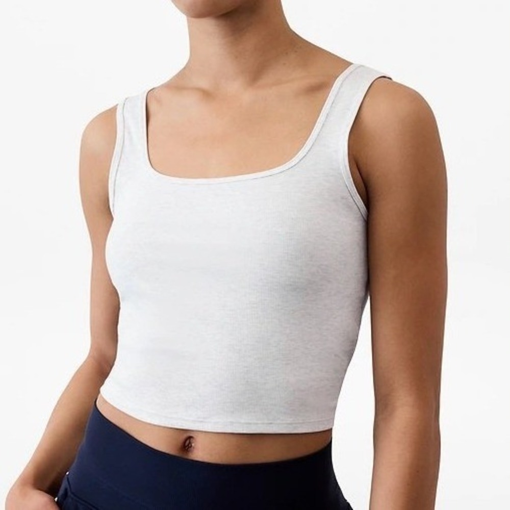 Athleta Signature Rib Square Neck Crop‎ Tank - Size XL - Fog Grey Heather - NWT